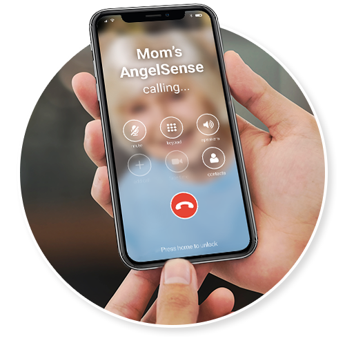 A hand holding a smartphone with an incoming call from 'Mom'